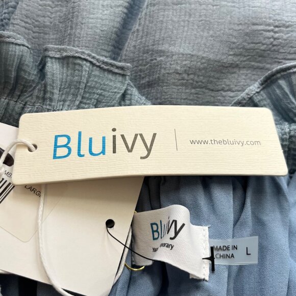 Bluivy Shirt Off Shoulder Cropped Womens Large Blue New Socielle - Picture 12 of 13
